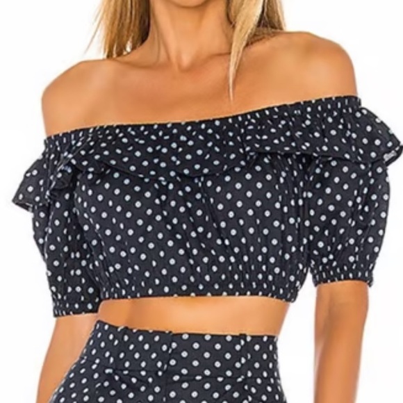 MAJORELLE Tops - NEW! Majorelle Judah Polka Dot Off Shoulder Ruffle Top XS Cottagecore